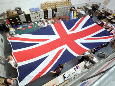 The staff with one of our large Union flags